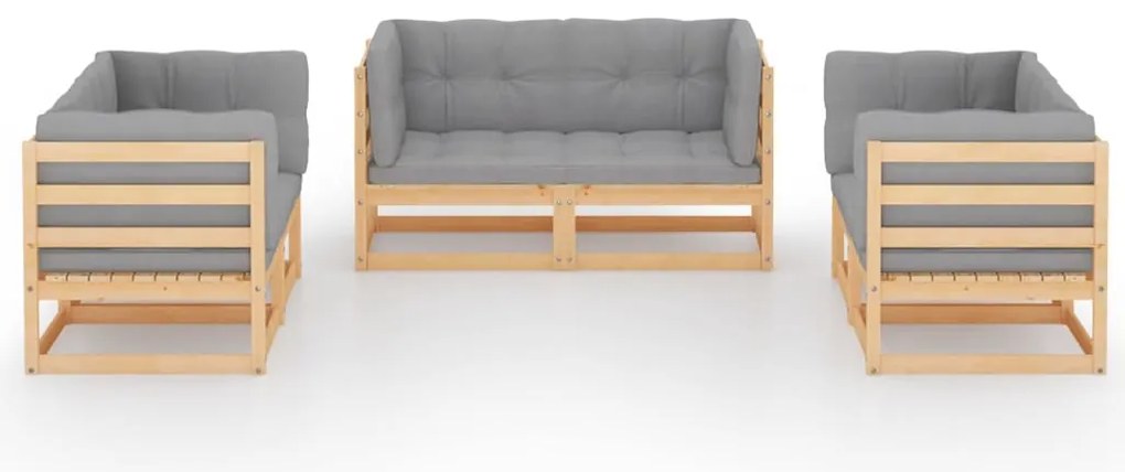 6 pcs conjunto lounge de jardim com almofadões pinho maciço