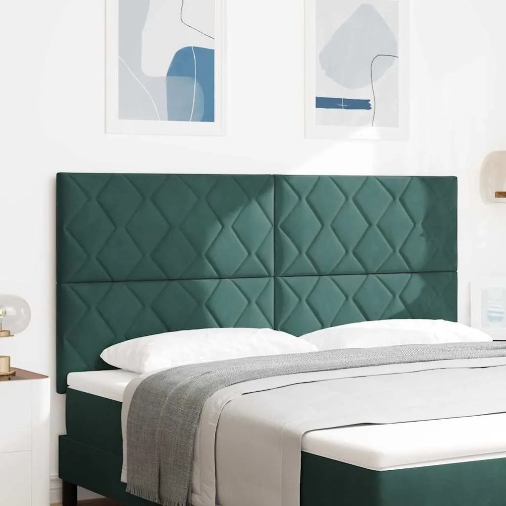 vidaXL Cabeceira LED Design de Blocos de Diamante Verde Escuro 180 cm em Veludo