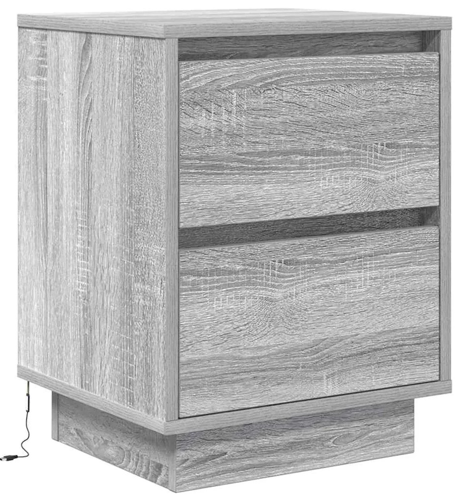 Mesa de cabeceira com luzes LED 38x34x50 cm cinzento-sonoma