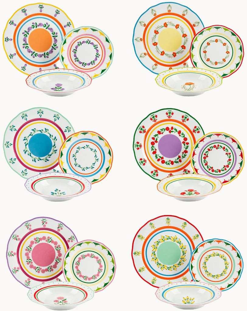 Conjunto de loiça em porcelana Arles, 6 pessoas, conjunto de 18