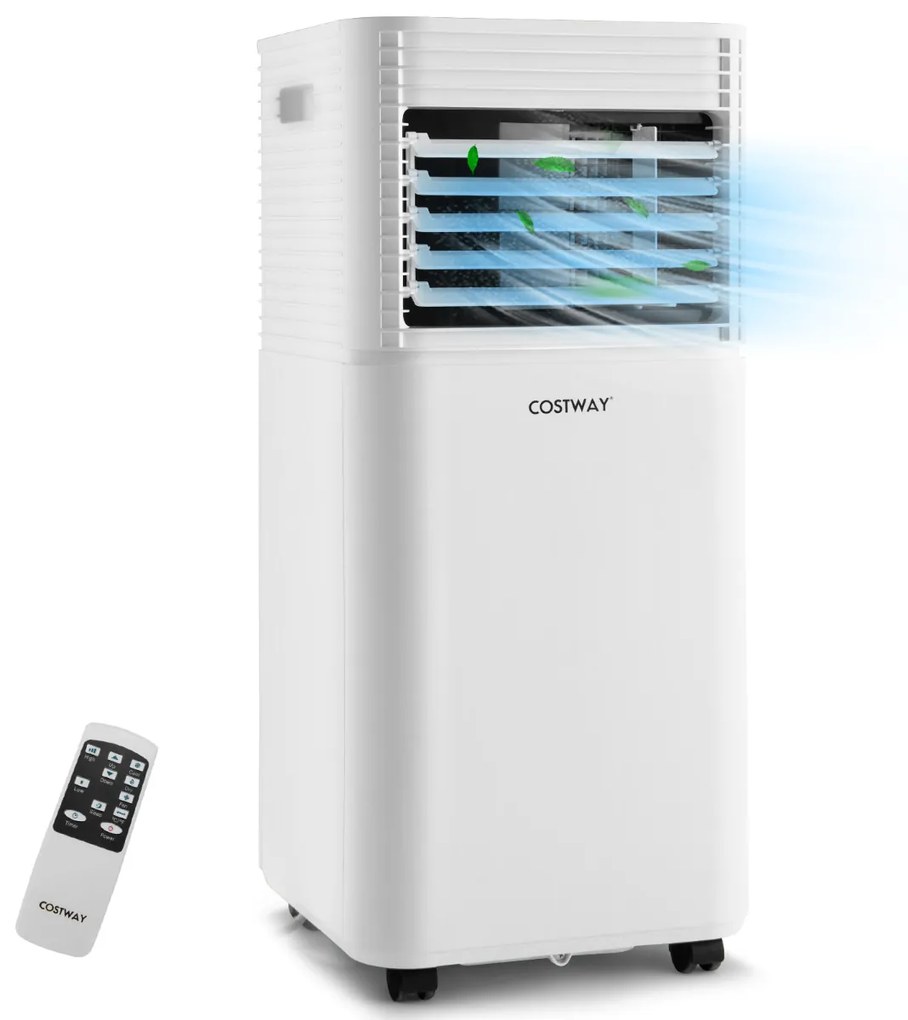 Ar Condicionado portátil 9000 BTU 4 em 1 com ventilador e desumidificador Rodas de controle remoto branco