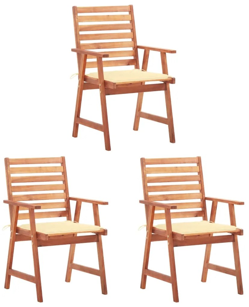 vidaXL Cadeiras de jantar p/ jardim 3 pcs c/ almofadões acácia maciça