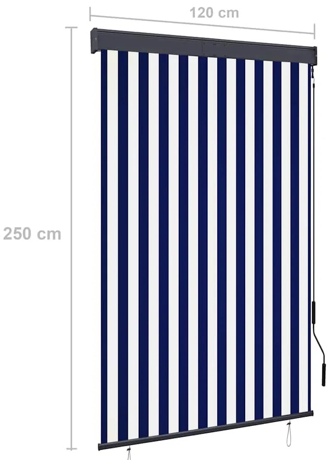 Estore de rolo para exterior 120x250 cm azul e branco