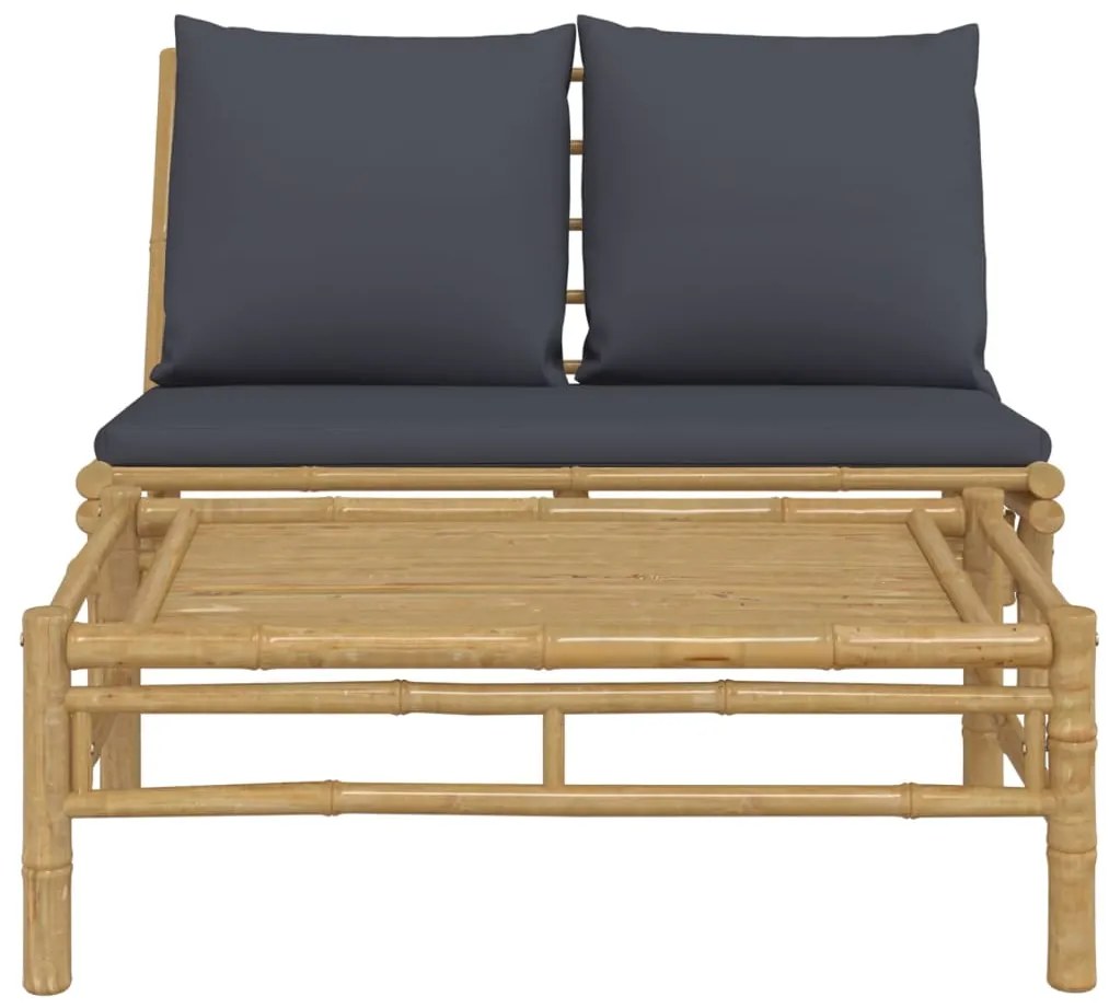 2pcs conj. lounge de jardim bambu c/ almofadões cinzento-escuro
