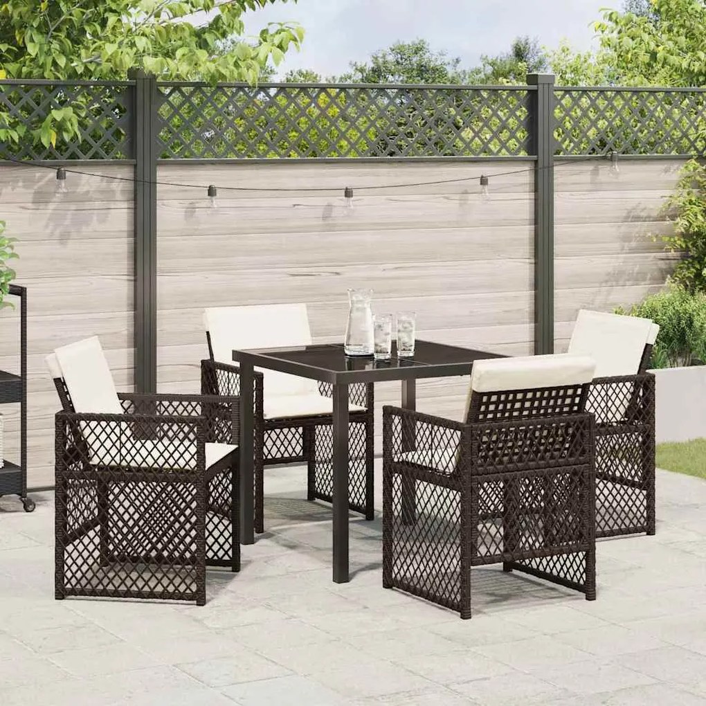 Conjunto de Jantar de Jardim vidaXL 5 Peças com Almofadas Castanho Vim
