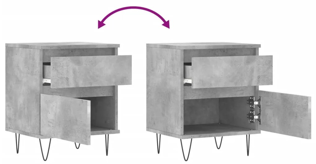 Mesas de cabeceira 2 pcs derivados de madeira cinzento cimento