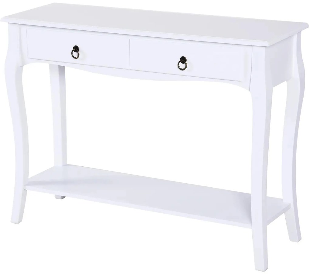 HOMCOM Mesa Tipo Consola para Sala de Estar Consola para Entrada com 2 Gavetas e Prateleira Inferior 100x33x75cm Branco