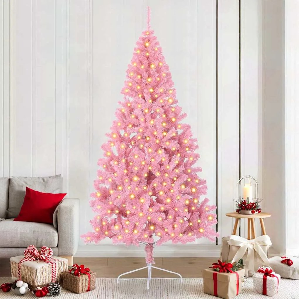 vidaXL Árvore de Natal Artificial Pré-iluminada Rosa 210 cm PVC