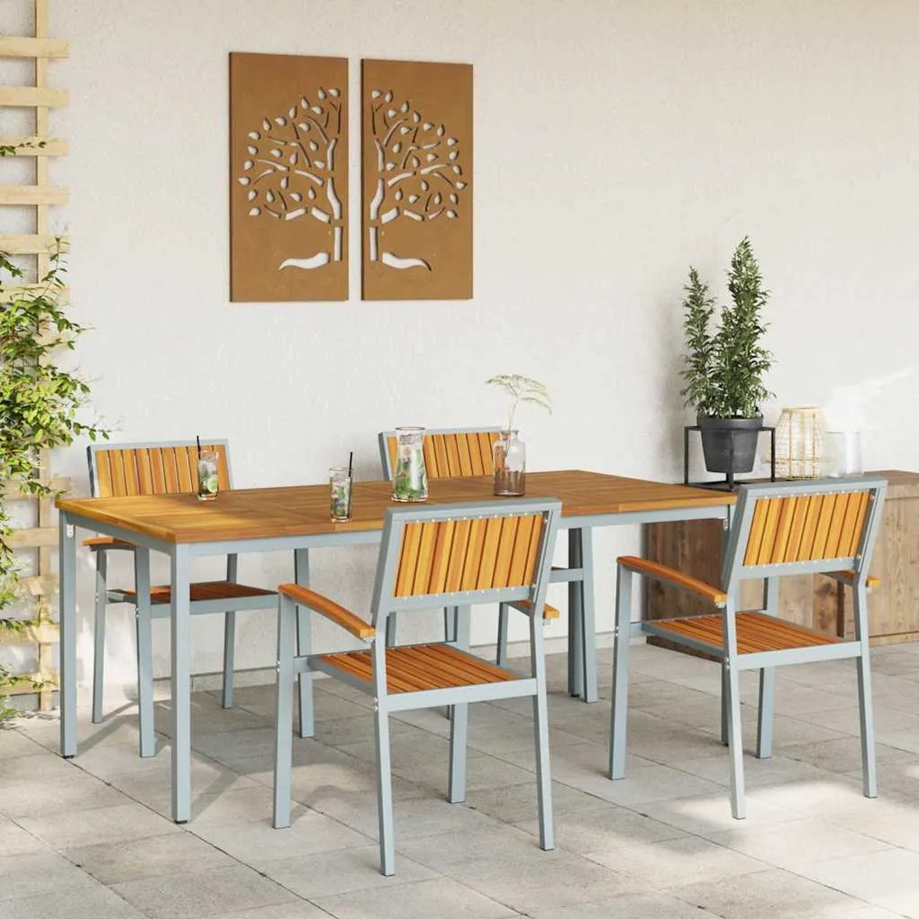 Conjunto de Jantar de Jardim com 5 Peças em Madeira Sólida de Acácia e