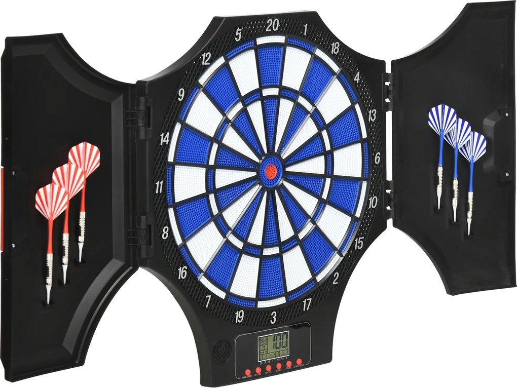Alvo de dardos eletrónico com tampa, 2 portas, 31 jogos, até 8 jogadores, ecrã LCD, altifalante, preto
