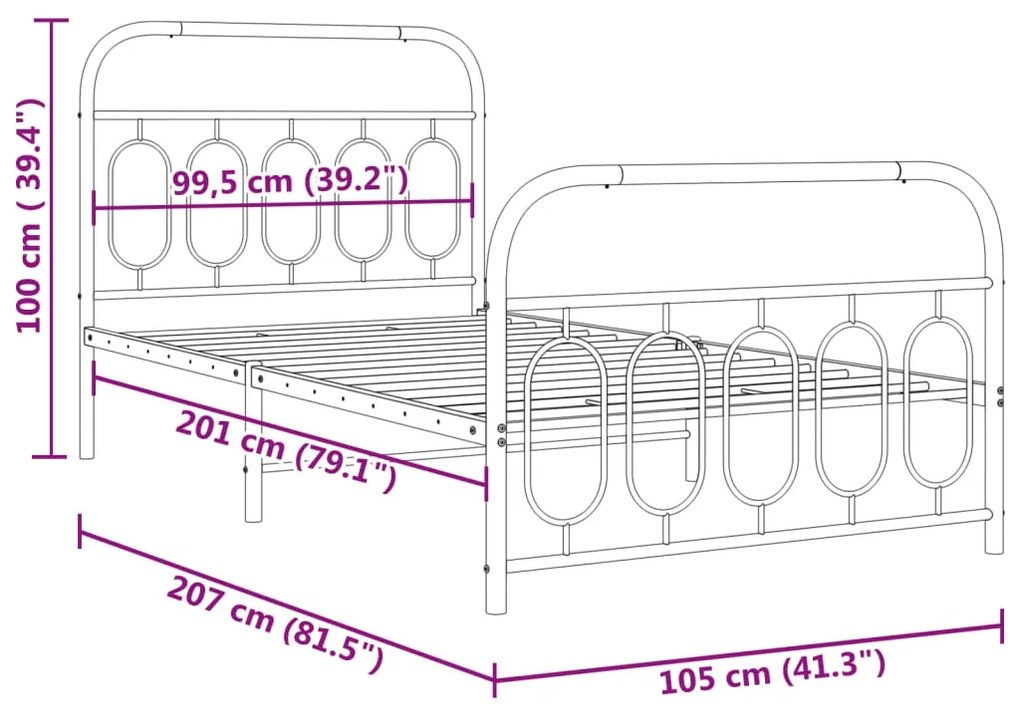 Estrutura de cama com cabeceira e pés 100x200 cm metal branco