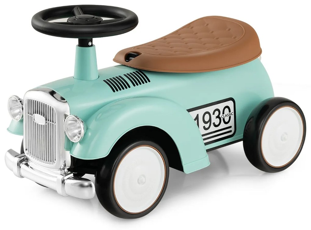 Andarilho de brincar carro retro para crianças, sem pedais, com arrumação e rodas em EVA Verde