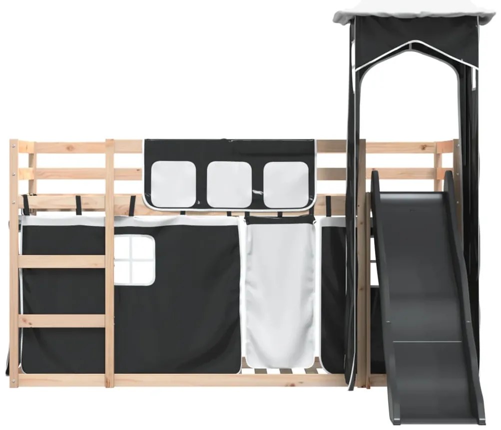 Beliche com escorrega e cortinas 90x200 cm branco e preto