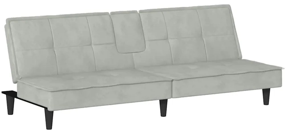 Sofá-cama com suportes para copos veludo cinzento-claro