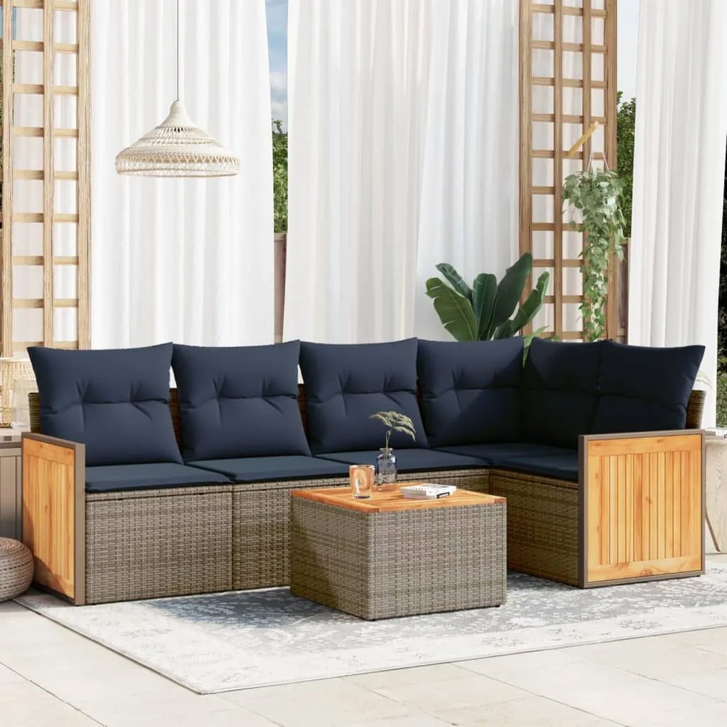 vidaXL 6 pcs conjunto sofás p/ jardim c/ almofadões vime PE cinzento
