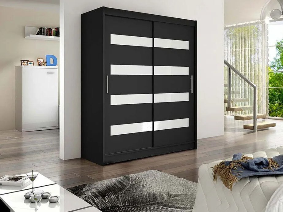 Roupeiro Closico Camera IV, Preto, 200x150x58cm, 118 kg, Portas para roupeiro: Deslizante, Número de prateleiras: 5, Número de prateleiras: 5