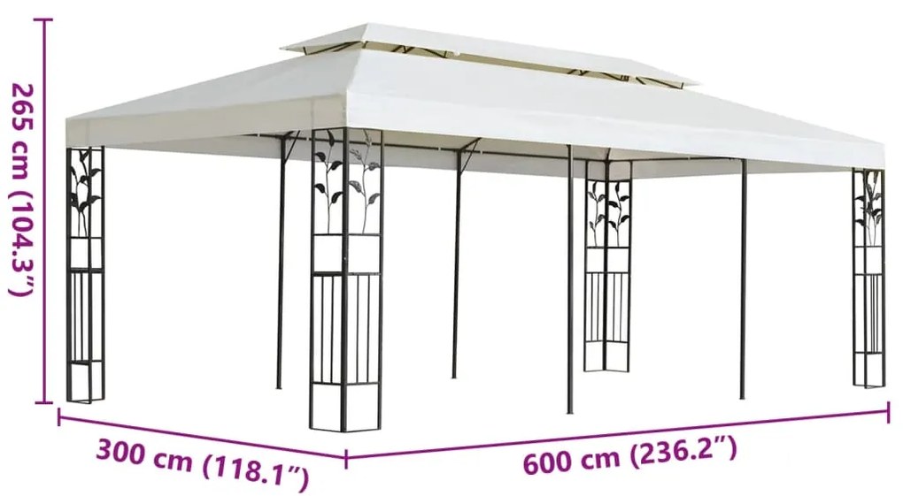 Gazebo com telhado duplo 6x3 m aço branco
