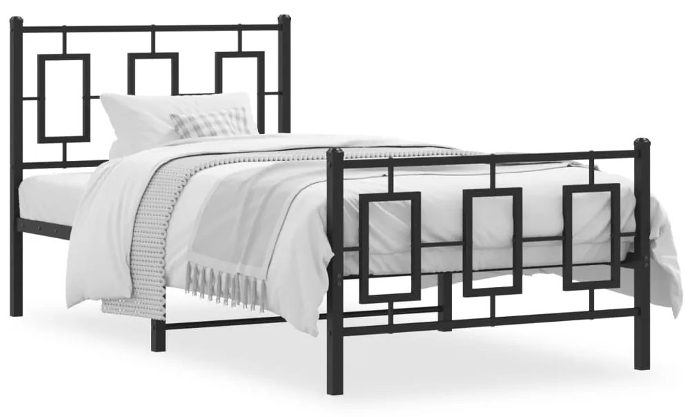 Estrutura de cama com cabeceira e pés 90x200 cm metal preto