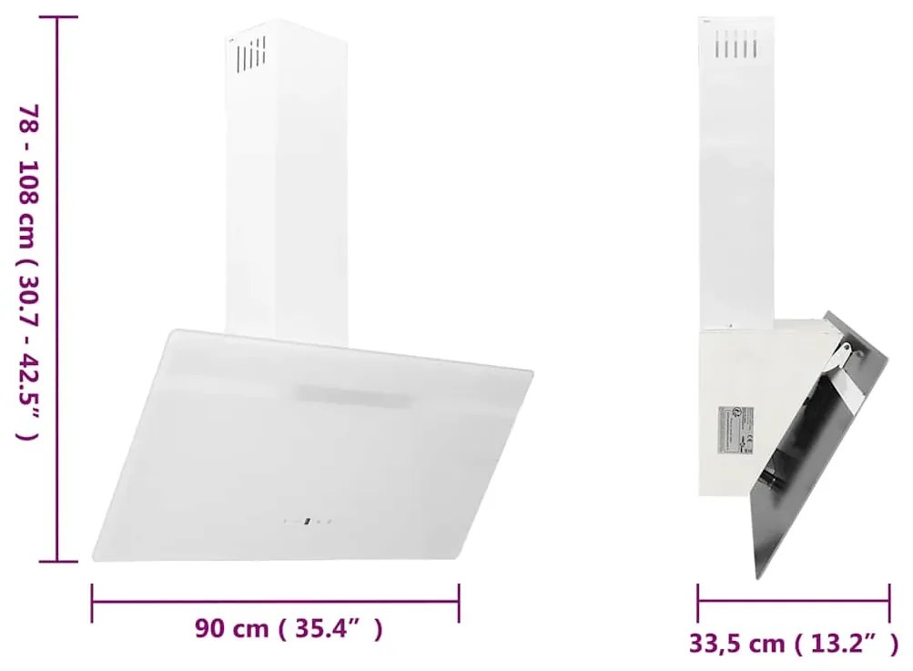 Exaustor de parede 90 cm aço e vidro temperado branco