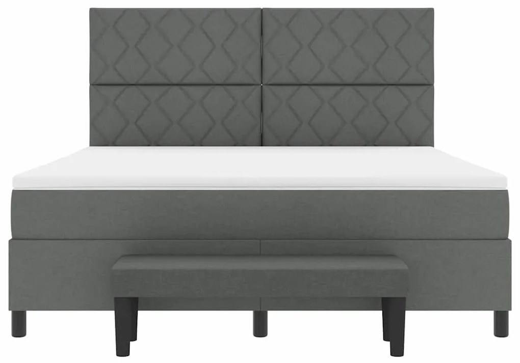 Cama Box com Colchão e Banco Cinza Escuro 180x200 cm Tecido