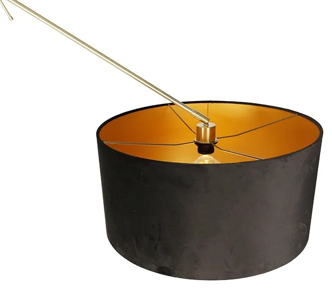 Candeeiro de pé moderno com cúpula de veludo dourado preto 50 cm - Editor Moderno