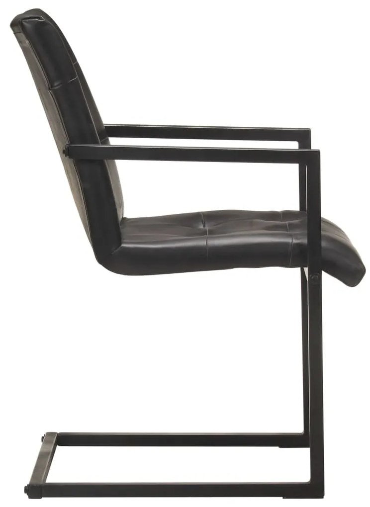 Cadeiras de jantar cantilever 6 pcs couro genuíno preto