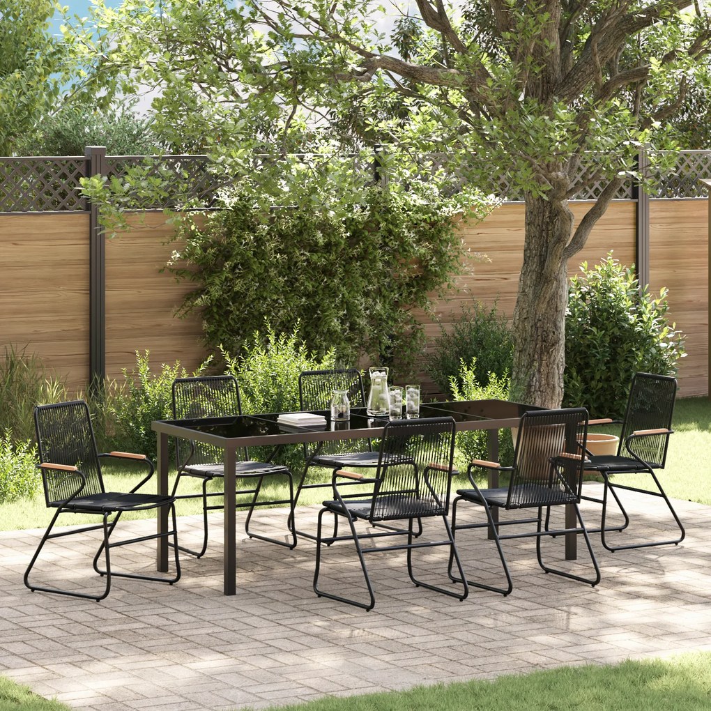 vidaXL Conjunto de Jantar Jardim de 7 Peças Preto Rattan PVC