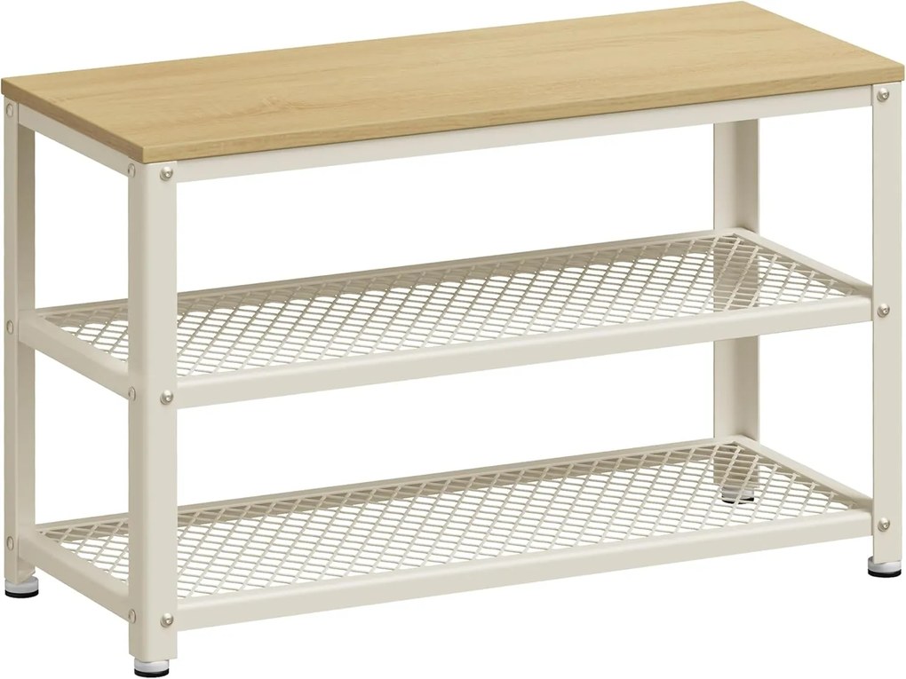 Banco de sapatos com 2 prateleiras para hall de entrada. | VASAGLE | 73 x 30 x 45 cm | oak beige|classic white | LBS073W09.