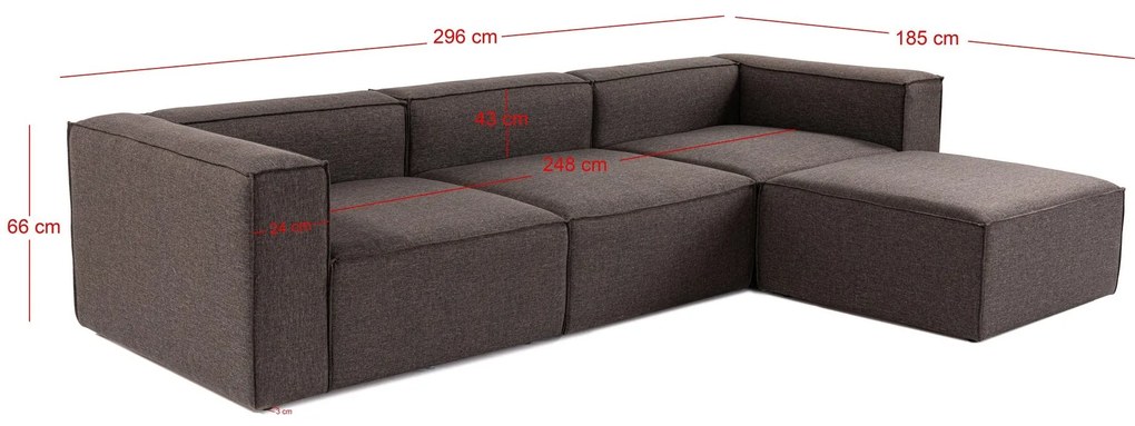 Sofá de Canto Fora – Castanho Escuro – 296 cm x 66 cm x 185 cm