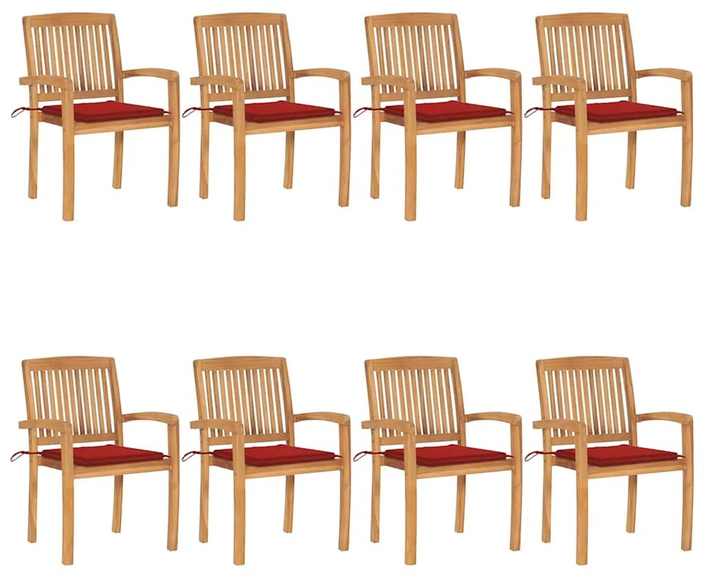 vidaXL Cadeiras de jardim empiháveis c/ almofadões 8 pcs teca maciça