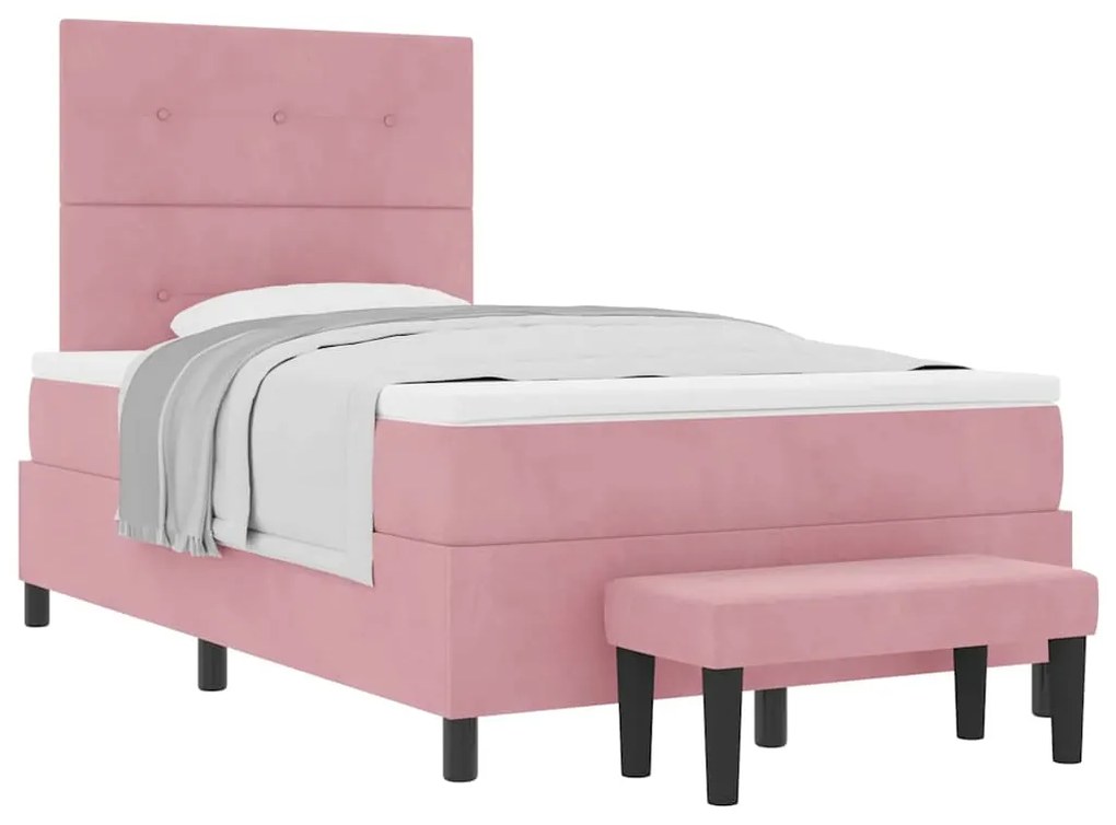 Camas Box com Colchão e Banco Rosa 120x200 cm Veludo