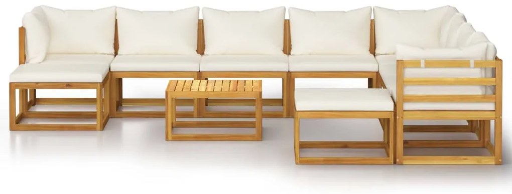 11 pcs conjunto lounge jardim c/ almofadões acácia maciça creme