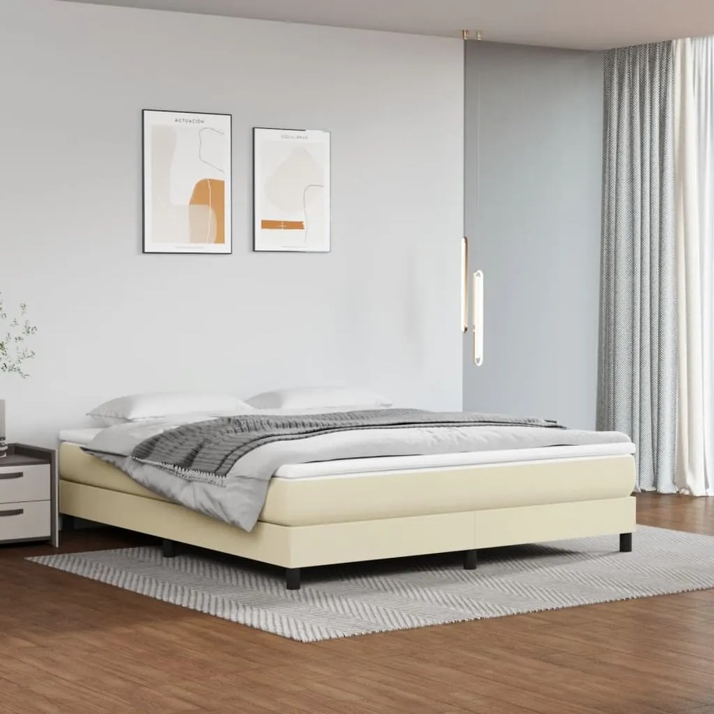vidaXL Estrutura de cama com molas 180x200 cm couro artificial cor creme
