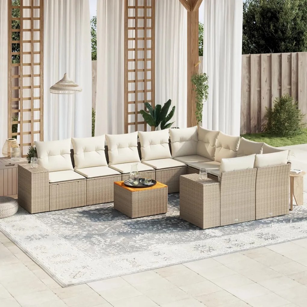vidaXL 10 pcs conjunto de sofás p/ jardim com almofadões vime PE bege