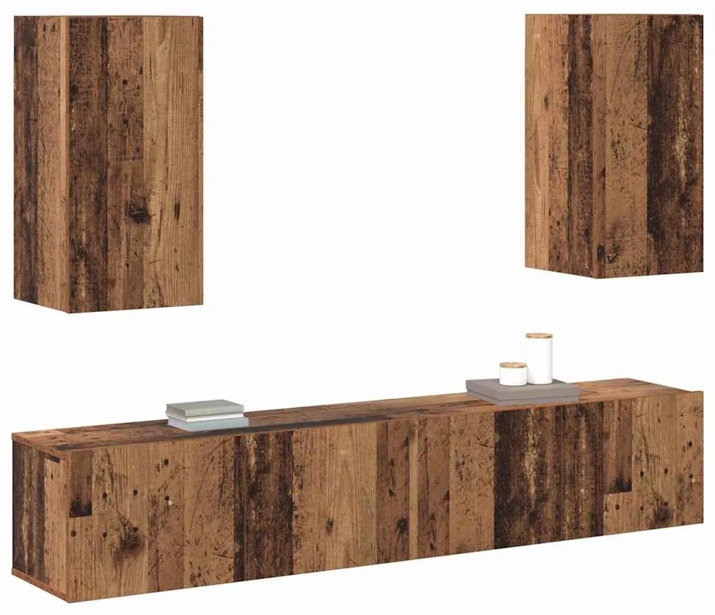 Conjunto com 4 cabides de TV da montado na parede em madeira envelheci