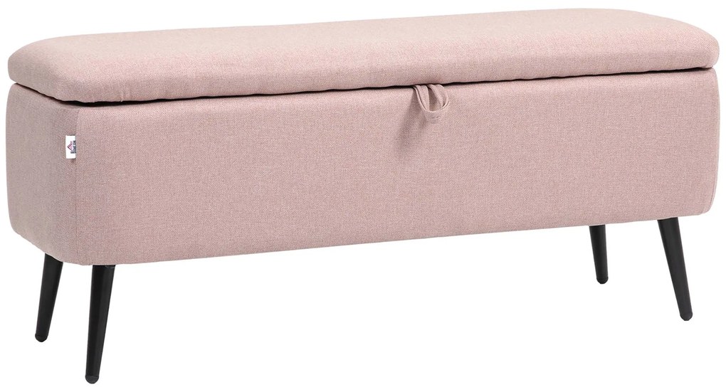 HOMCOM Banco de Armazenamento Estofado em Linho com Tampa Abatível e Pés de Aço Carga Máxima 150kg 101x38,5x44,5 cm Rosa | Aosom Portugal