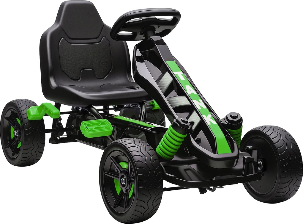 Kart a pedais para crianças, karting infantil para idades entre os 3 e os 6 anos com roda livre, travão e rodas antiderrapantes em EVA, verde