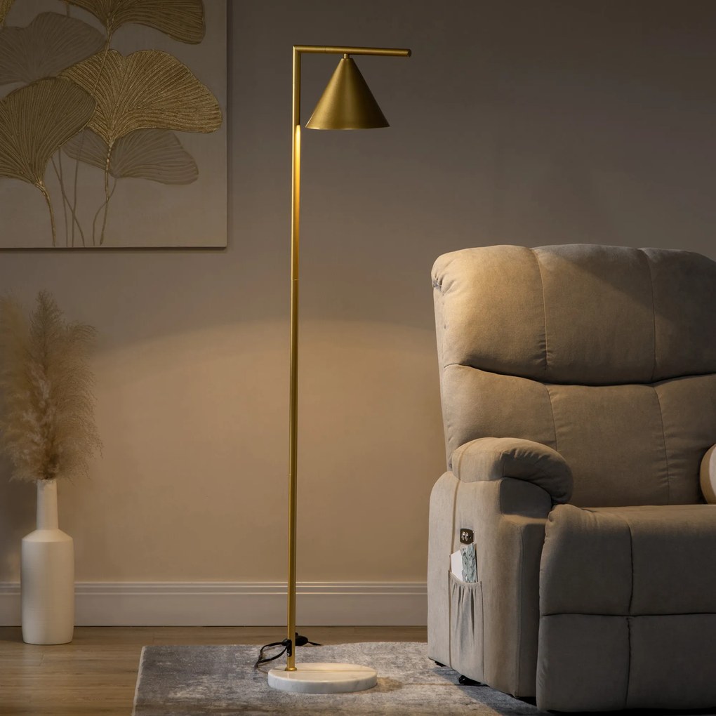 Candeeiro de pé 40  35 x 26 x 153 cm para sala de estar em aço com abajur cónico orientável e base em mármore, dourado
