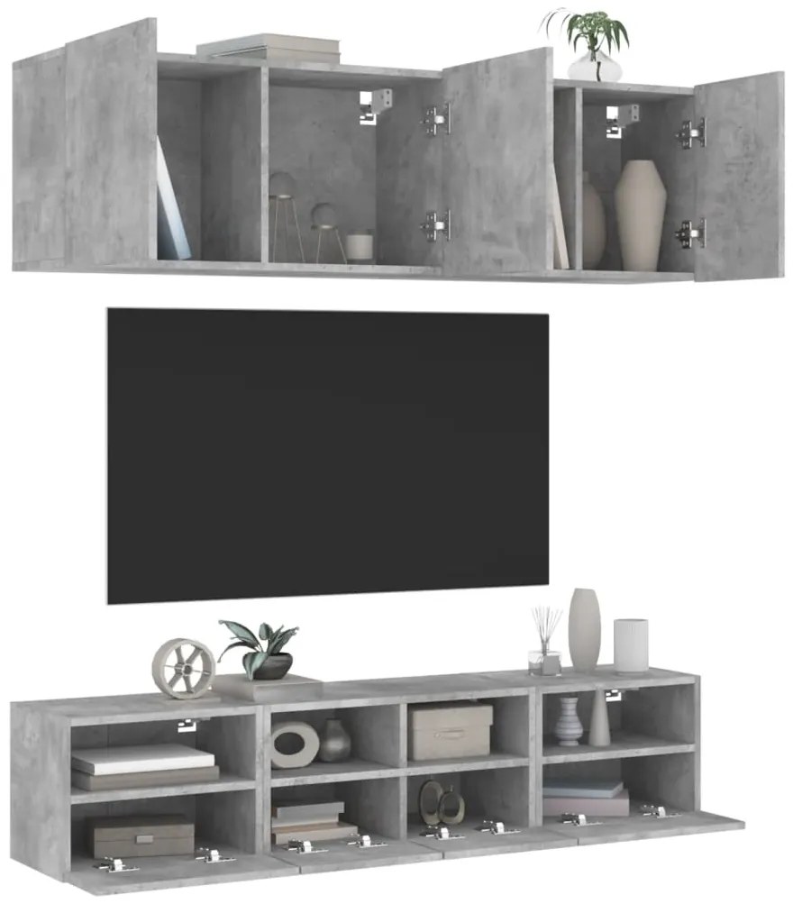 5 pcs móveis de parede p/ TV derivados de madeira cinza cimento