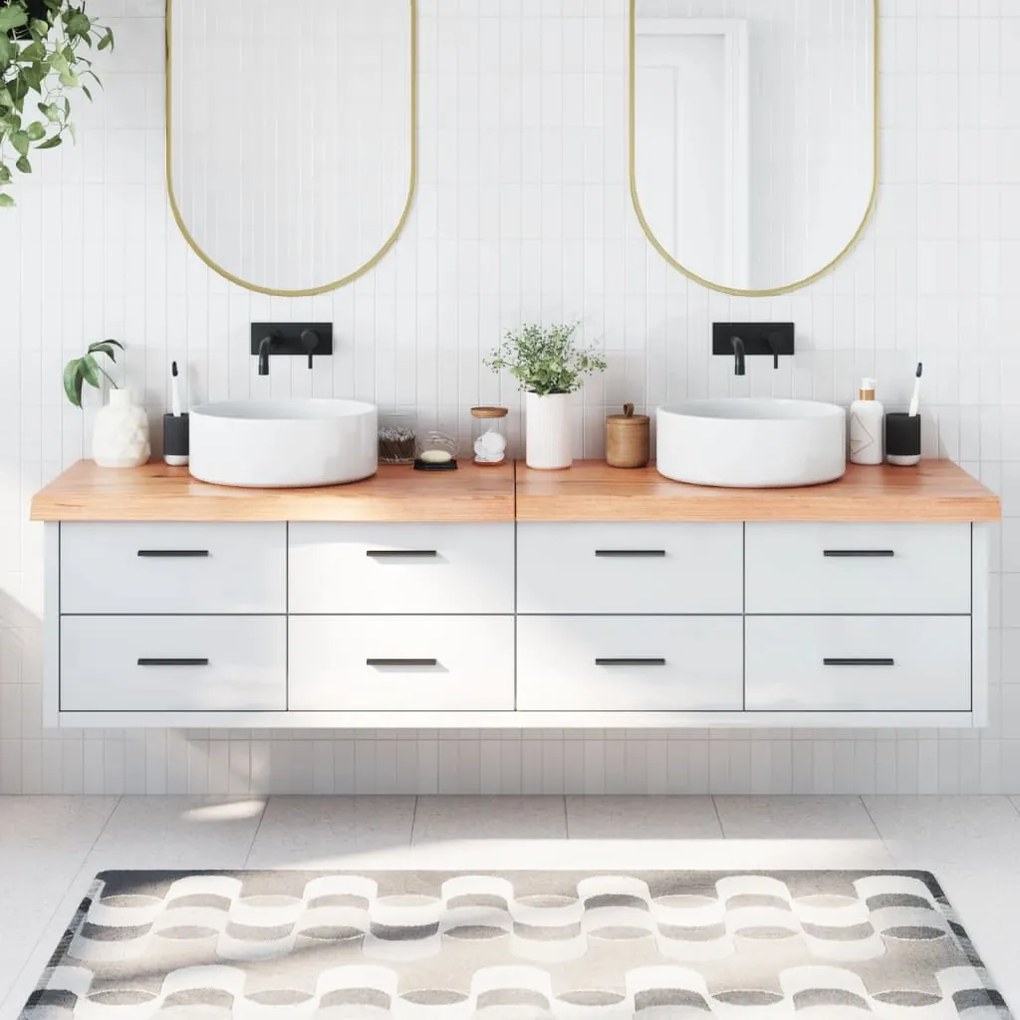 3156172 vidaXL Bancada p/ WC 200x40x6 cm madeira maciça tratada castanho-claro