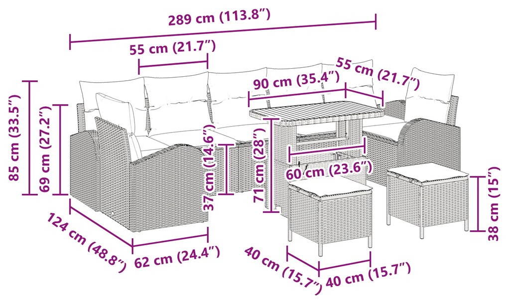 Conjunto de Sofá de Jardim de 10 Peças com Almofadas em Bege de Rattan