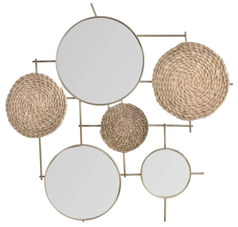 Decoração de Parede Dkd Home Decor Espelho Natural Metal Castanho Cobre Fibra (72 X 3,5 X 74 cm)