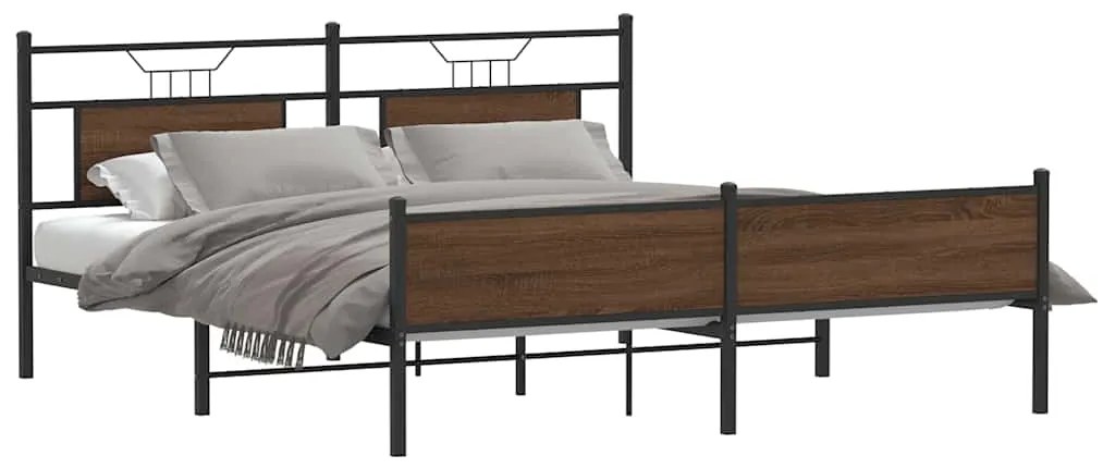 Estrutura cama sem colchão 160x200 cm metal carvalho castanho