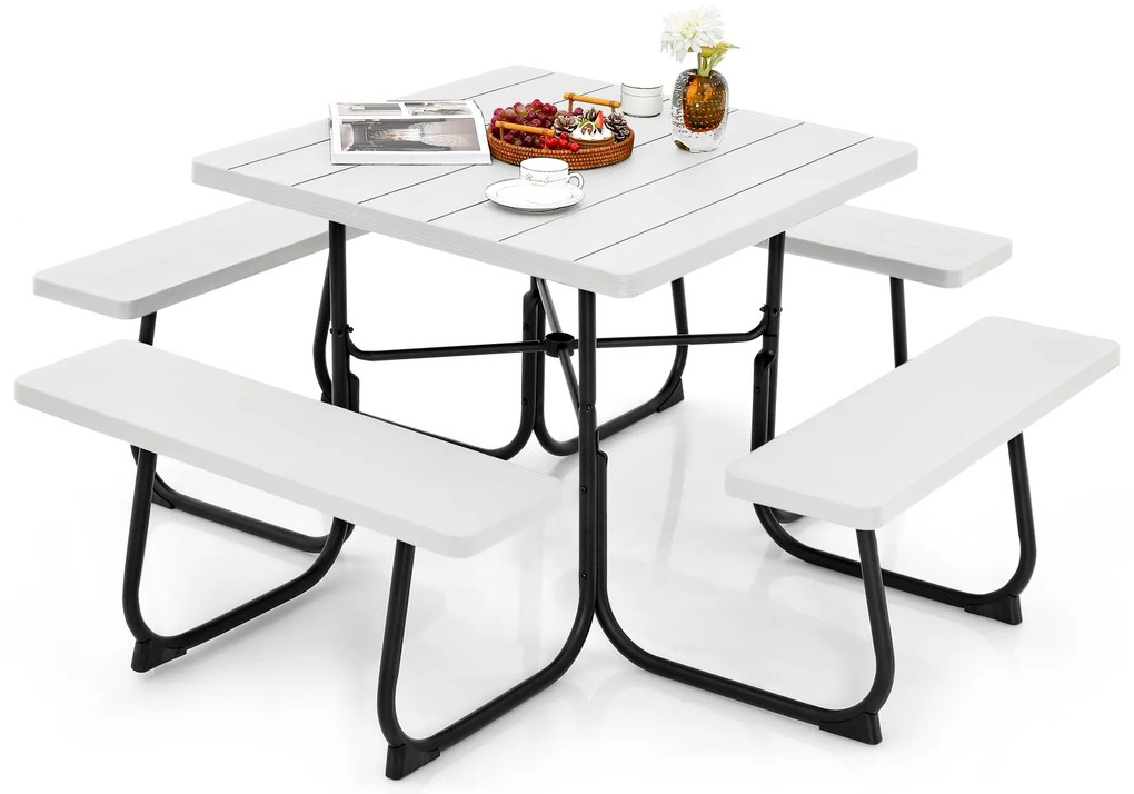 Conjunto de bancos para mesa de piquenique de 6 pés com tampo de HDPE para 8 pessoas - Preto