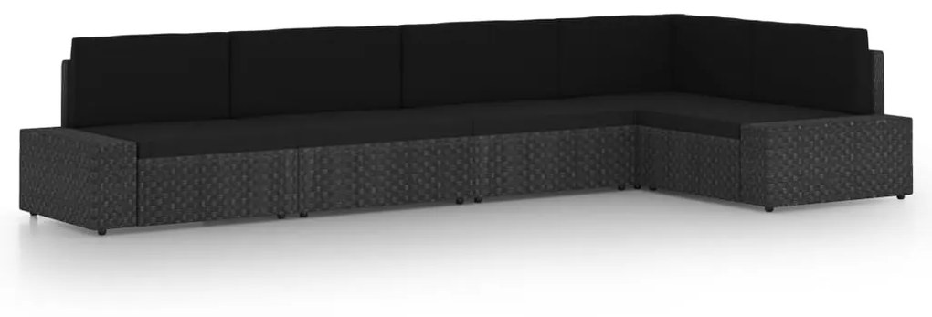 vidaXL 5 pcs conjunto lounge de jardim c/ almofadões vime PE preto