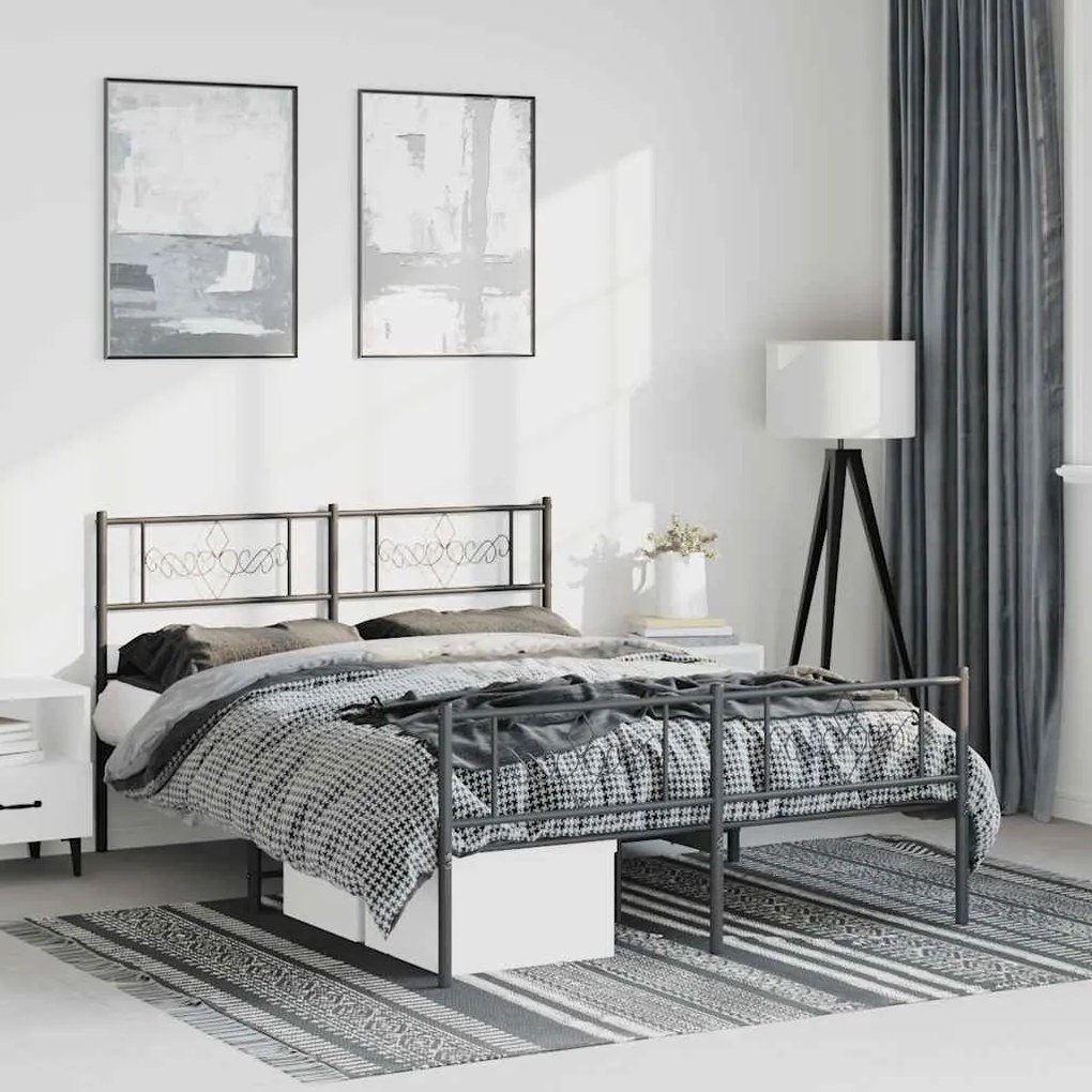 Estrutura de cama com cabeceira e pés 150x200 cm metal preto
