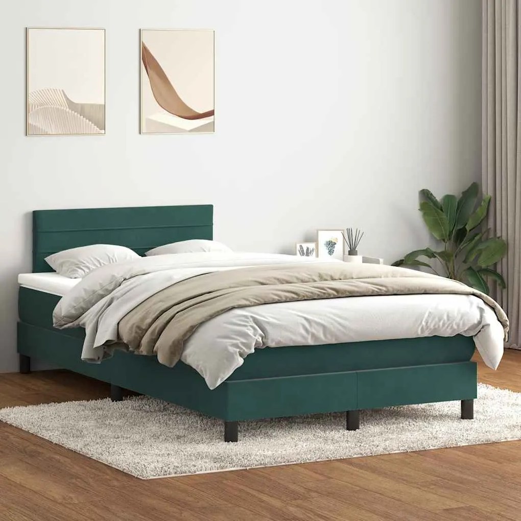 vidaXL Cama com molas/colchão 120x220 cm veludo verde-escuro