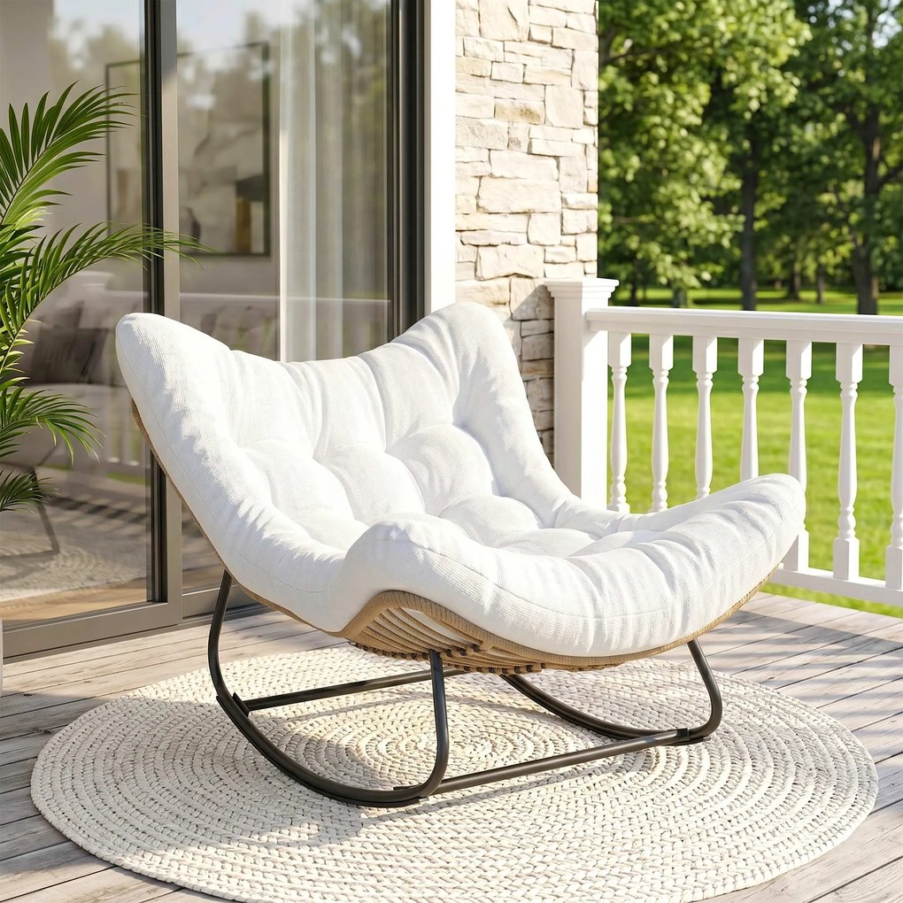 Cadeira de baloiço de jardim em forma de ovo com almofada acolchoada 98 x 111 x 74 cm creme