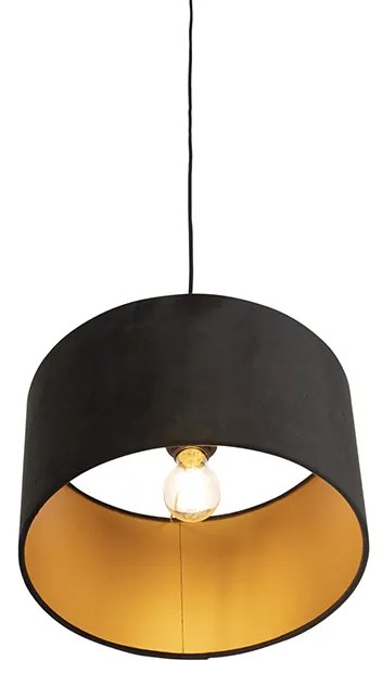 Candeeiro de suspensão com cúpula de veludo preto com 35 cm dourado - Combi Clássico / Antigo