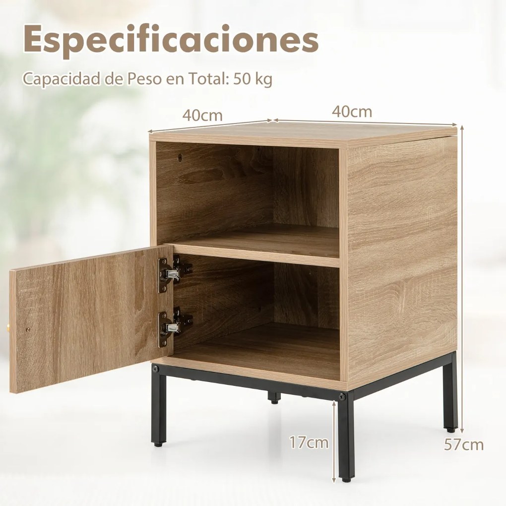 Conjunto de 2 mesas de cabeceira em rattan com porta e prateleira para quarto ou sala de estar 40 x 40 x 57 cm Natural